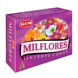 Hem Incense CONES MILFLORES (Благовония конусы МИЛЛИОН ЦВЕТОВ, Хем), уп. 10 конусов.