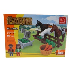 Конструктор Farm 95дет. Конюшня и лошадки 18*13см  / коробка 28302