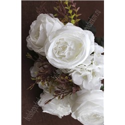 Букет декоративный "Роза с гортензией" 55 см (SF-1549) белый