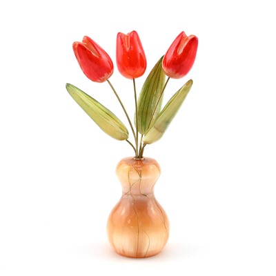 Ваза из селенита "Тюльпан"(3 цветка) мал, селенит с росп 50*50*165мм