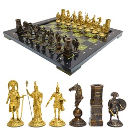 Шахматы подарочные из камня долерит, змеевик и бронзы "Спарта", 400*400мм