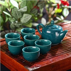 Набор для чайной церемонии керамический «Небо», 7 предметов: 6 пиал 70 мл, чайник 180 мл, цвет изумрудный