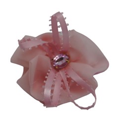 Резинка д/волос Цветок шифоновый с крупным камнем и лентой нежно-розовый