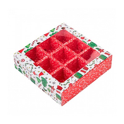 Коробка для 9 конфет с разделителями "Рождественский подарок"