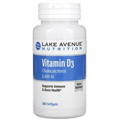 Lake Avenue Nutrition, витамин D3, 5000 МЕ, 360 мягких таблеток