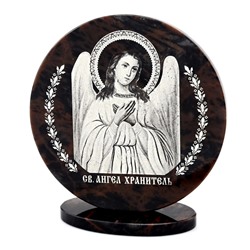 Икона из обсидиана "Ангел Хранитель" круг д.85мм
