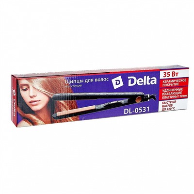 Щипцы для выпрямления волос 35 Вт DELTA DL-0531 черные