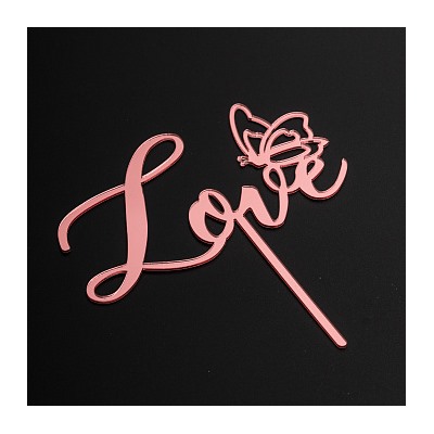 Топпер "Love, с бабочкой" розовый,  11,5 см