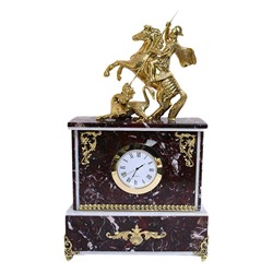 Часы каминные из креноида и долерита с бронзой "Георгий Победоносец" 180*65*270мм