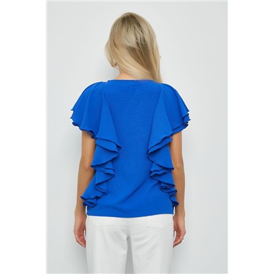 Блузка прямая синего цвета с воланами