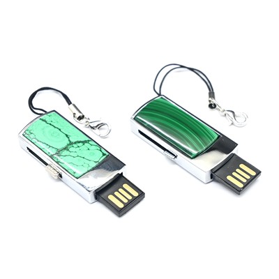 Сувенирная флешка USB с малахитом, 32GВ, серебристая