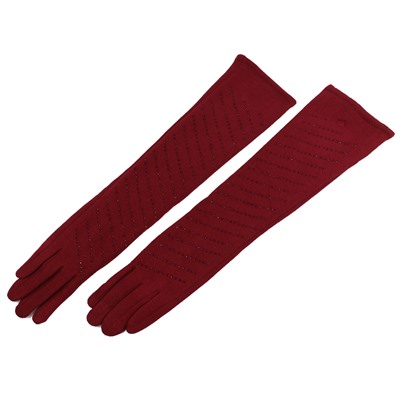 Длинные трикотажные перчатки утепленные со стразами (бордо)