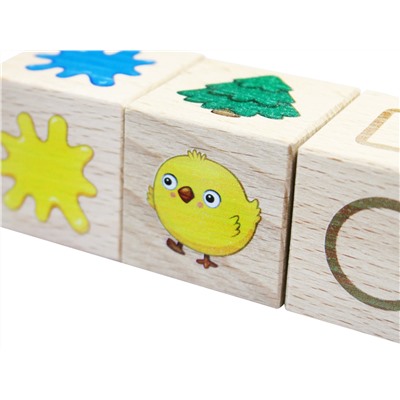 Кубики деревянные на оси «Учим  цвета и формы» (3 кубика)