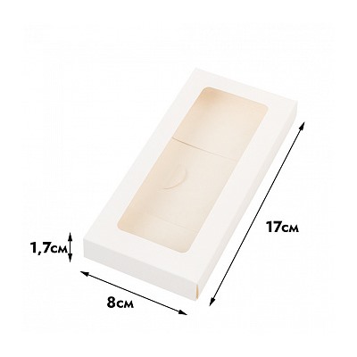 Коробка - конверт под шоколадку, белая, с окном 17*8*1,5 см