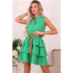 Платье короткое зелёного цвета с трендовой юбкой фру-фру