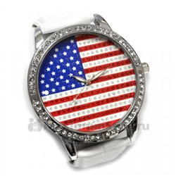 Часы наручные "Флаг США" (white, со стразами)