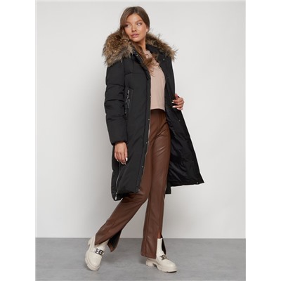 Пальто утепленное с капюшоном зимнее женское черного цвета 133125Ch