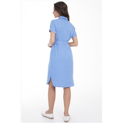 Платье-рубашка голубое с поясом