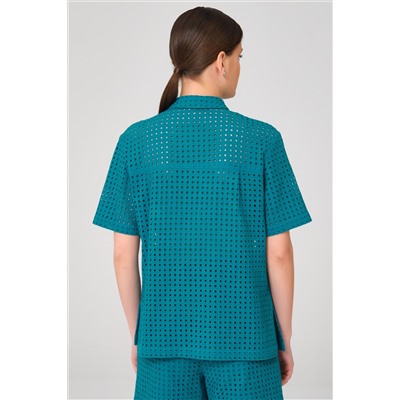 Рубашка из шитья сине-зелёная с накладными карманами