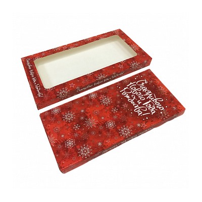 Коробка под шоколадку "Снежинки" красная с окном 18*9*1,4 см