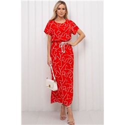 Платье длинное красное с разрезами Селена №5