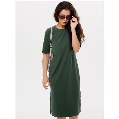 Трикотажное женское удлиненное платье-футболка LINGEAMO темно-зеленое ВП-08 (12)