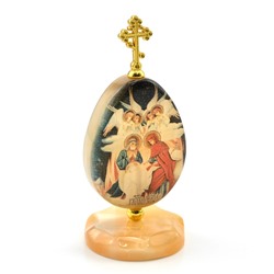 Яйцо из селенита на подставке с крестом "Рождество Христвово" 47*47*105мм