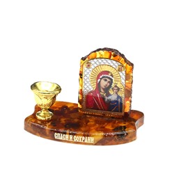 Подсвечник с янтарем с иконой "Богородица Казанская" 33*48*35мм