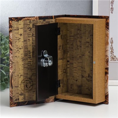 Сейф-книга дерево, кожзам "Старые карты и золотой компас" 21х13х5 см