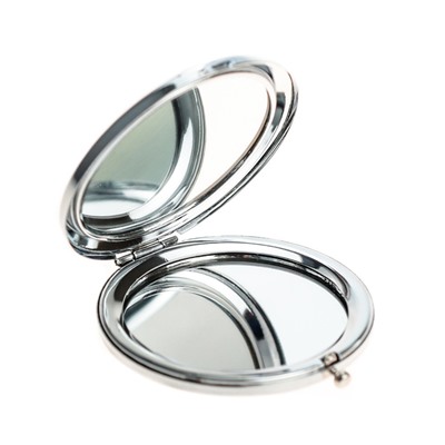 Подарочное зеркало с родонитом, круглое, серебристое, в коробочке