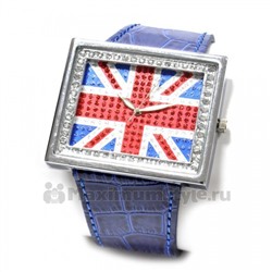 Часы наручные "Британский флаг -3" (blue, со стразами)