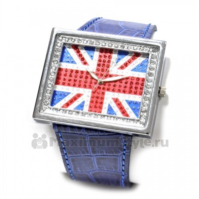 Часы наручные "Британский флаг -3" (blue, со стразами)
