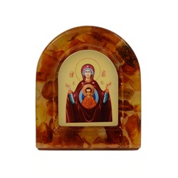 Иконка с янтарем магнит "Знамение Пресвятой Богородицы" арка 38*44мм