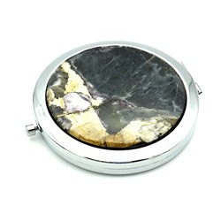 Карманное зеркало с лепидолитом, круглое, серебристое