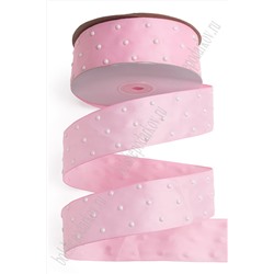 Лента репсовая с жемчужными полубусинами 3,8 см*20 ярд (SF-7027) розовый №4