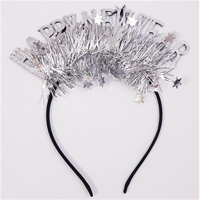 Ободок карнавальный для волос, "Счастливого нового года", цвет серебстый, арт.061.362