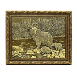 Барельеф-Картина "Медведица с медвежатами" 420*340мм
