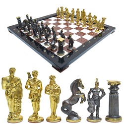 Шахматы подарочные из камня долерит, мрамор, креноид и бронзы "Мифология", 400*400мм