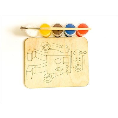 Дощечка под роспись "Робот" с красками и кисточкой арт.7813 (11*14 см.)
