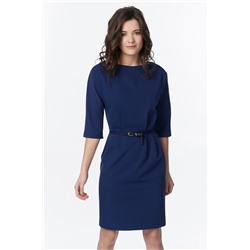 Платье-футляр короткое приталенное синее