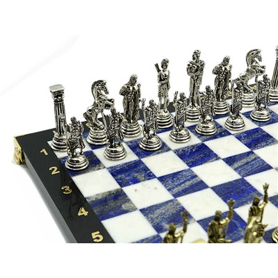 Шахматы подарочные с лазуритом "Посейдон" 275*275*25мм