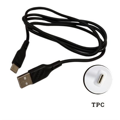 USB провод силиконовый для зарядки TPC, 1 метр, чёрный, 213722, арт.600.039