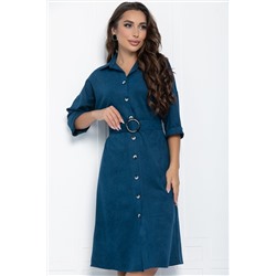 Платье-рубашка синее вельветовое с поясом