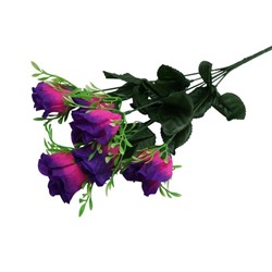 Букет   ЭКОНОМ Розочка с зеленью искусств.6гол. 38см розовая с фиолетовым краем YV-007 (вып.по 5шт)