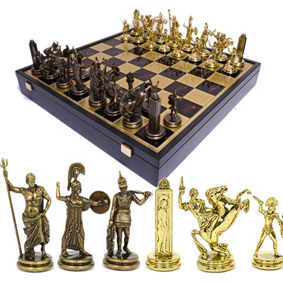 Элитные шахматы "Греческая Мифология" бронза-золото 475*475мм