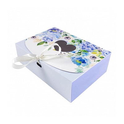 Коробка для сладостей "Цветочная голубая" с лентой, 16*11*5 см