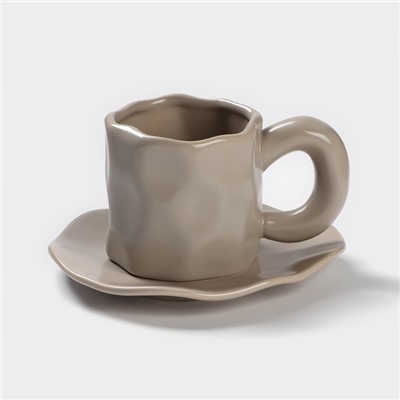 Чайная пара керамическая «Базальт», 2 предмета: кружка 200 мл, блюдце d=14,8 см, цвет серый