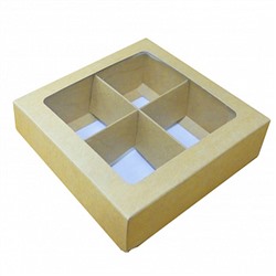 Коробка для 4 конфет с разделителями Крафт NEW с окном