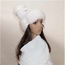 Комплект шапка+снуд "Бини-коса" мех норка, цвет белый