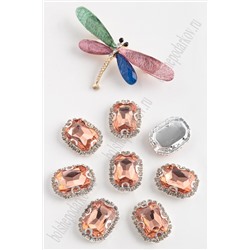 Стразы пришивные в серебряной оправе 18*24 мм "Прямоугольник" (5 шт) SF-2050, розовый персик №19